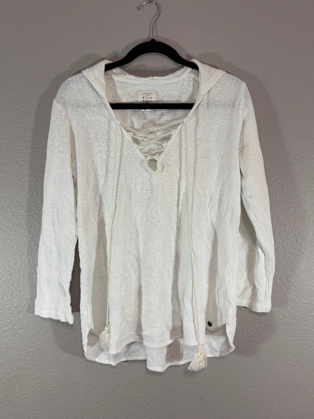 Womens White Billabong Hooded Long Sleeve Swim Coverup Shirt Size Large